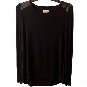 Laundry by Shelli Segal Black Long Sleeved Top With Faux Leather Shoulders